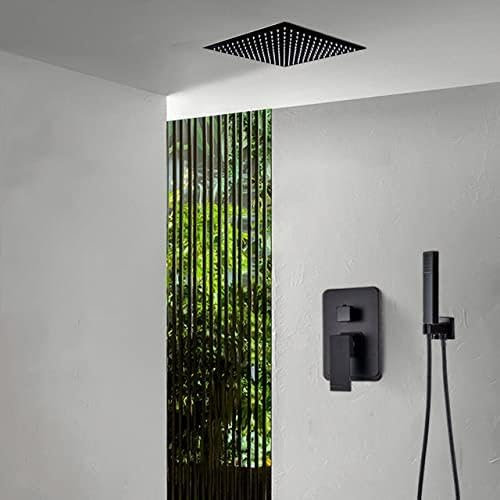 WuDLi Duschhahn-Set, Mattschwarz, Badezimmer-Wasserhahn, Regenduschkopf, Deckenmontage, Wasserfall-Badewannenhahn, Wannenmischer, Wannenmischbatterie-Set für d