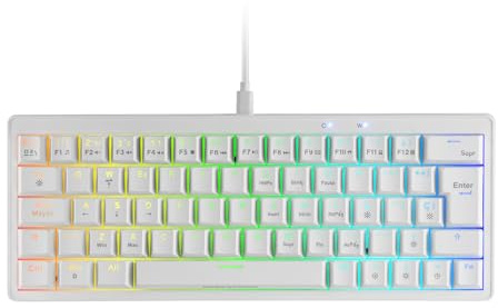 Mars Gaming MKMINIPRO, Ultrakompakt Mekaniskt Tangentbord 60%, Hot-Swap Mekaniska Switchar, RGB Chroma-Belysning, Gaming-Tangentbord Antighosting, Multiplattform, Blå Switchar, Franska, Vit