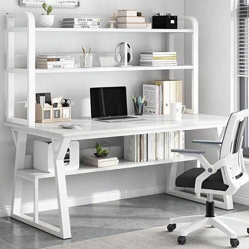 Moderner Computertisch mit Ablagen und stabilem Metallrahmen, 119 cm, weißer Schreibtisch für Zuhause und Büro