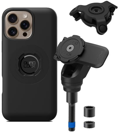 Quad Lock Handlebar Clamp Bolt Motorcycle Phone Mount PRO Kit with Vibration Dampener and iPhone 16 Pro Max MAG Phone Case