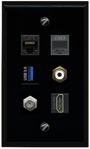 RiteAV Cavo coassiale CAT6 HDMI RCA bianco USB 3 piatto/solido piastra da parete [nero]
