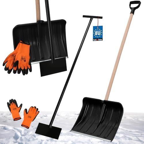 KOTARBAU® Set pala da neve con manico in legno 131 cm raschietto per ghiaccio 119 x 20 cm + guanti caldi spazzaneve sgombraneve pala da neve auto pala con manico pala con manico