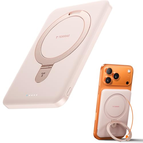 TORRAS Power Bank magnetico ultra sottile da 0,45 per MagSafe, 5000 mAh USB C Portable Charger, 22,5 W PD Wireless Fast PowerBank, per iPhone 17 Pro Max, Pro, 16, 15, 14, 13, 12, oro rosa
