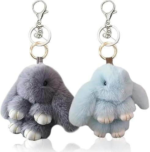 SYTTNUM Portachiavi Carino Coniglietto Di Peluche,2 Pezzi Ciondolo Morbido Coniglietto, Decorazioni Carino Coniglietto Per Borse, Zaini e Chiavi,Regalo Easter Per Ragazze (Grigio Fumo e Verde)