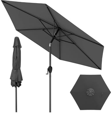 KOMFOTTEU Ø2,3m Sombrilla de Jardín, Parasol Inclinable con Doble Dosel, Sombrilla Terreza Exterior con 6 Varillas y Protección Solar, para Patio, Balcón, Piscina, sin Base (Gris)