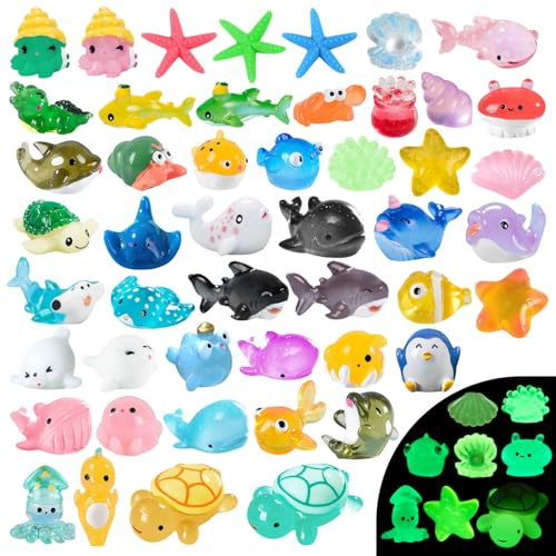 SHIFANQI Lot de 54 mini animaux lumineux en résine de l'océan, minuscules animaux marins phosphorescents miniatures en résine pour jardin féérique, micro paysage, décoration de maison de poupée