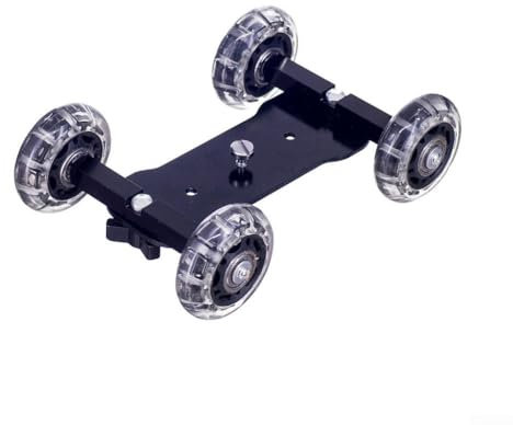 Carrello scorrevole da tavolo per fotocamera, in metallo, per registi, capacità di 10 kg, con ruote girevoli, per DSLR e video (posteriore)