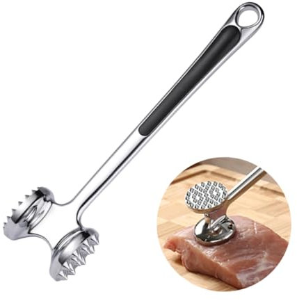 HOLIDYOYO Martello Batticarne Doppia Faccia in di Zinco per Carne e Bisteche Lungo Manico in Plastica Anello di Sospensione per Uso