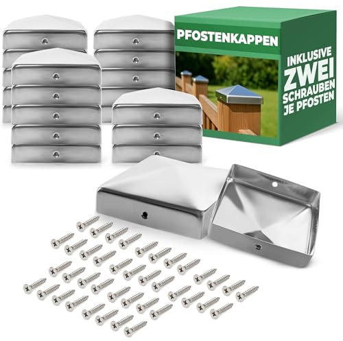 Novatool 20x Edelstahl Pfostenkappen Sparset 91x91mm mit Schrauben, Pfostenabdeckung Pfostenkappe 9,1cm Holzpfosten Zaunpfosten Abdeckung Abdeckkappen Abdeckkappe Zaunkappe Zaunkappen Pfostenschuhe