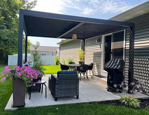 Pergola bioclimatique 4,24 x 3,68 m – Lattes réglables en aluminium de 15,6 m² – Auvent de jardin – Pergola grise pour terrasse et arrière-cour