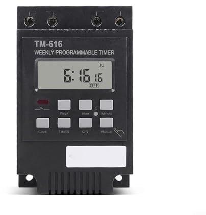 Digitale Zeitschaltuhr, Relais, Timer, 30 A, wöchentlich programmierbar, DIN-Schienenmontage, elektronische Steuerung, Timer mit LCD-Display, 220 V Speicher-Backup, 17 Ein-/Aus-Einstellungen (schwarz)