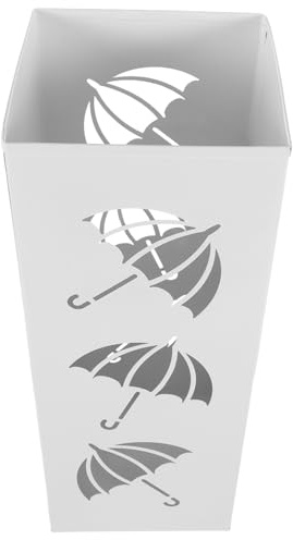 ULTECHNOVO Metal Umbrella Storage Bucket Square White Umbrella Holder for Home Hallway Organization