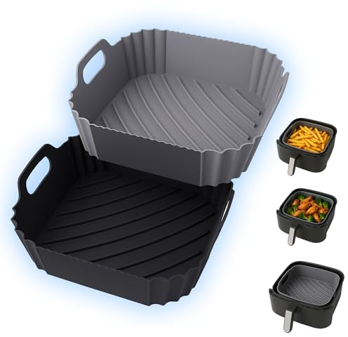 SANTÓNICA Set 2 Molde silicona freidora de aire Cosori Cecotec. Moldes silicona Air fryer cuadrado 22cm - 20cm Recipientes Reutilizables - Accesorios air fryer LFGB y BPA Free