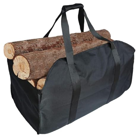 Brennholz Tragetasche groß Kaminholz Tasche Holzkorb – Aus reißfestem, wasserdichtem Oxford, ideal für Kamin & Outdoor, auch als Einkaufskorb oder Tote Bag (schwarz)