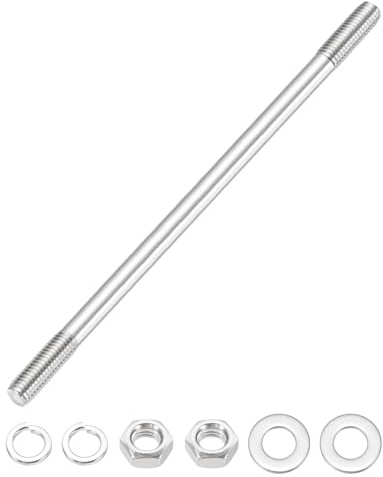 MECCANIXITY 1Set M10x200mm Double Ended Stud Screws, 304 Stainless Steel Dual Threaded Rod Bar Bolts Studs with Nut Washer for House Maintenance Structural Anchoring Fastening Screw