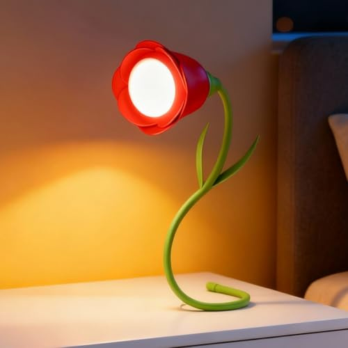 CEWROM Schöne Rose Leselampe Kinder, LED Bett Leselampe Buchlampe, Wiederaufladbare Ewige Rose Licht Geschenk für Mama Weiblich Ehefrau Freundin, Tragbare Kabellos Lampe, 360°Flexibel&dimmbar