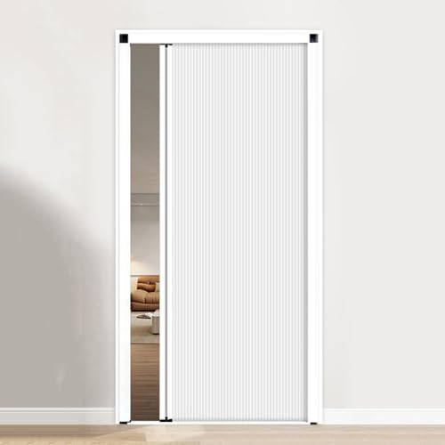 Puerta Plegable Sin Perforaciones Marco de Metal y Panel No Tejido, Corredizas Plegables con Manija y Cerradura, Puerta Divisoria para Cocina o Dormitorio(Blanco-W×H:60×180cm)