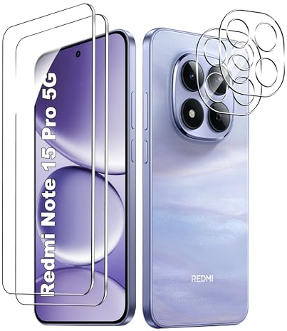Tieeyivv Protector de Pantalla para Xiaomi Redmi Note 15 Pro 5G Cristal Templado+ Protector de Lente de Cámara, Cobertura Total Vidrio Templado [9H Dureza] HD Film Cristal Templado