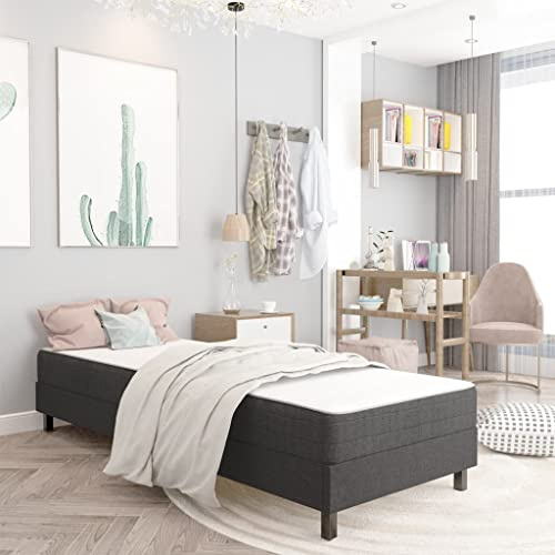GeenYuu Boxspring-Bettgestell, Grau Stoff 90x200 cm, Robustes Einzelbett für Schlafzimmer, Elegantes Design, Langlebige Konstruktion, Einfache Montage