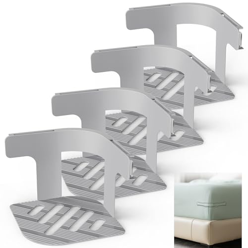 Juego de 4 Soportes de sábanas, Clips de Hoja con Cierre Antideslizante, Sistema de Fijación Antideslizante para Colchones, Mantas y Ropa de Cama - Gris