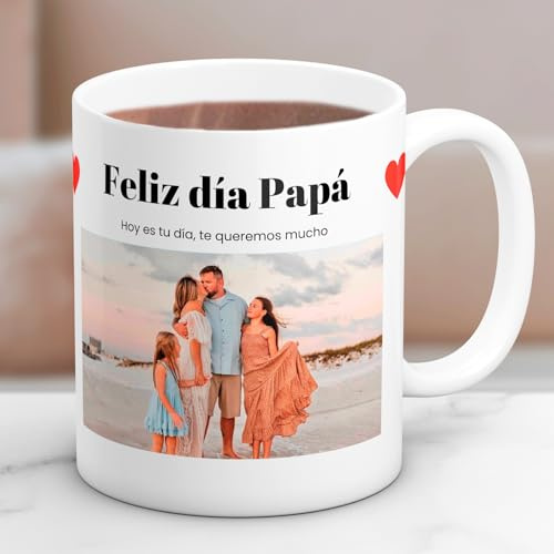 Cristal Plaque - Taza Cerámica Personalizada para Papá con Foto y Texto “Feliz Día Papá” | Taza Cerámica 325ml | Asa Ergonómica | Regalo Día del Padre, Cumpleaños y Aniversario