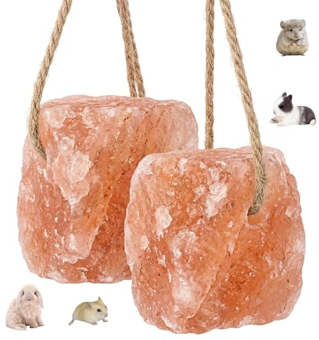 BCHMN 2er Set Salzleckstein für Kleintiere - Salzstein, Natürlicher Mineralstein mit Kordel zum Aufhängen - Ideales Nagerzubehör für Kaninchen, Meerschweinchen und Hasen - Ergänzungsfuttermittel