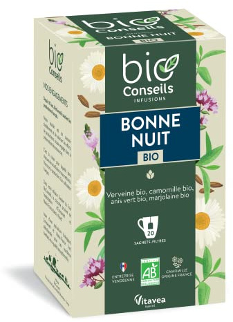 BioConseils - Infusion camomille verveine marjolaine bio - tisane bonne nuit - détente apaisante - camomille - 20 sachets
