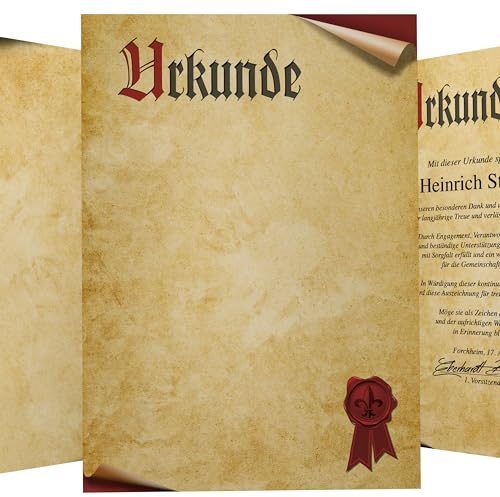 Urkundenpapier Zertifikate mit Pergamentmotiv, 10 Blatt A4, 190g/qm, hochwertiges Briefpapier für Laser/Ink/Copy/Hand