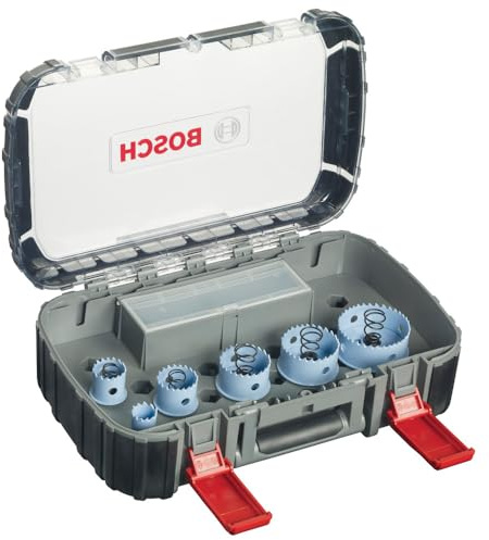 Bosch Professional 9 tlg. Elektriker Lochsägen Set Special for Sheet Metal (für Metall und rostfreien Edelstahl, Ø 22-64 mm, Zubehör Boschmaschine)