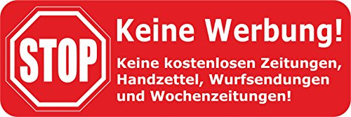 Sticker/Briefkastenaufkleber - STOP KEINE WERBUNG! - Keine Zeitungen Handzettel Wurfsendungen - 8 STÜCK rot - Größe: 68mm x 22mm