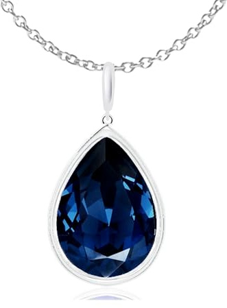 Crystalline Azuria Tropfenform Halskette Anhänger mit Blauer simulierter Saphir Zirkonia Kristalle 18 kt Weiß Vergoldet für Damen 45 cm