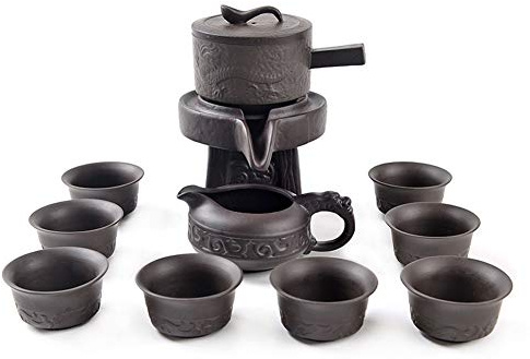 Juego de té chino Zisha Gongfu de servicio automático hecho a mano con diseño de molino de piedra, fiesta, decoración del hogar y la oficina