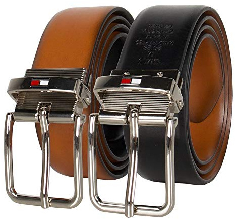 Tommy Hilfiger Cinturón de vestir reversible para hombre, color bronceado/negro, mediano (26-28), Bronceado/Negro, Medium (26-28)