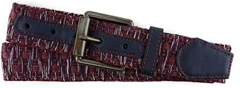 TigerTie hochwertiger und robuster Stoffgürtel mit Edelstahl Schnalle und echt Leder Applikationen in rot bordeaux weiss gemustert. Gürtelbreite 40 mm, Bundweite 100 cm