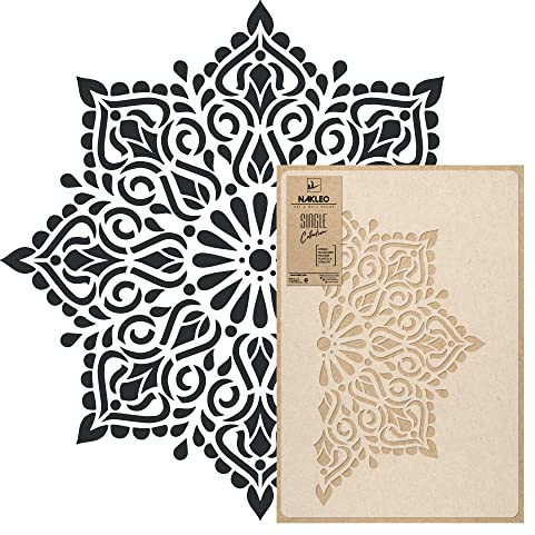 NAKLEO Mandala Große Malschablonen Durchmesser 59 cm - M, Hindu Quadratisches Geometrisches Ornament, Wiederverwendbare Kunststoff Wandschablone DIY Handwerk, Holz Möbel Boden Stoff