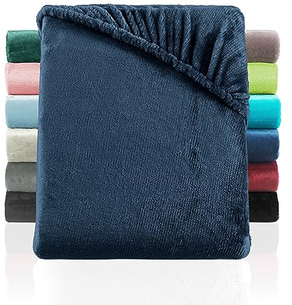 BaSaTex Plüsch Spannbettlaken Plüsch, 180x200-200x200 cm, Blau | Plüsch PREMIUM, SUPER SOFT flauschiges Winter Spannbetttuch, Wärmend und Kuschelig