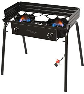 Flame King Outdoor Propane Double Dual Burner Stove 200K BTU Turkey Fryer/Camp Cooker, Portable with Stand Great for Backyard Cooking, Home Brewing & Canning