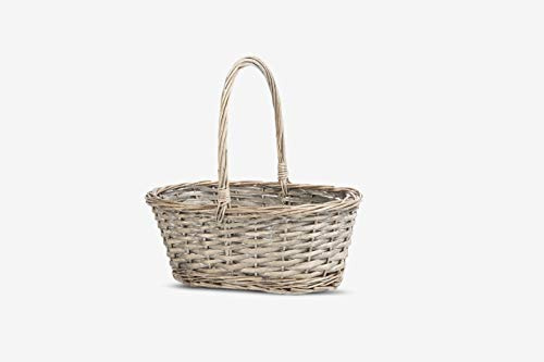 green leaves Grey Small Wicker Hamper Basket with Handle for Easter Gifts
