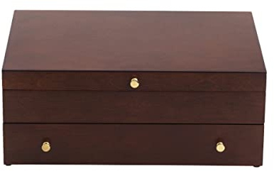 Lenox Mahogany Flatware Chest, Wood, 15 L x 11 W x 5.5 H | wood veneer | 15 x 11 x 5.5-in | kitchen silverware organizer with lid, two-section interior for utensils, gift for women