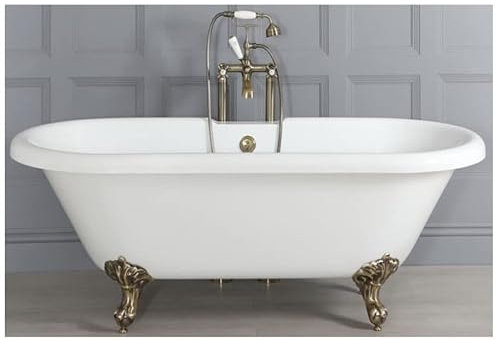 Milano Legend White 1795mm x 785mm Double Ended Freestanding Roll Top Bath Gold Feet