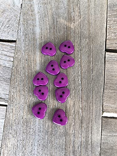 kleine Kunststoff Herz Knöpfe 12mm 2 Loch lila, rot, blau, grün, helllila (10 Stück) (lila)