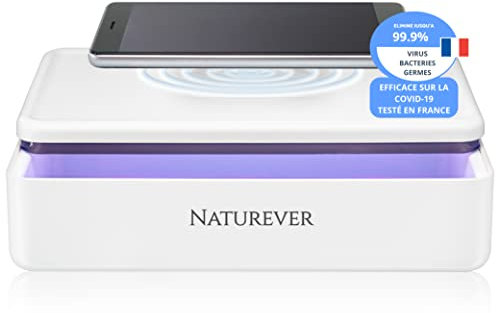 NATUREVER - Stérilisateur UV, efficacité sur les virus validée par un laboratoire. Stérilisation par 9 leds UV en 1 min. Grande Capacité, Chargeur sans fil, Aromathérapie, Pour Masques,Smartphone...