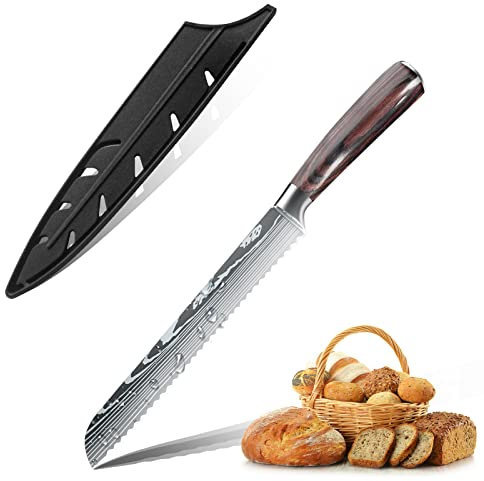 ZENG Coltello da pane 20 cm Coltello da chef con bordo seghettato Coltello da cucina professionale Sharp tedesco in acciaio inossidabile con manici ergonomici in pakkawood per la casa e il ristorante