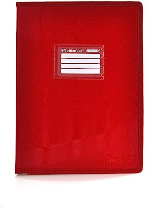 Colorline A4-Hüllenmappe mit verstärkten Kanten aus Stoff und starren Deckeln, Indikatoren mit Innenklappe, Aufkleber und ID-Kartenfach von Office Box (20 Hüllen, rot)
