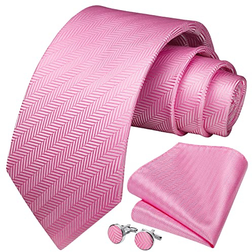 HISDERN Men's Solid Color Necktie and Pocket Square Cufflinks Set Wedding Formal Business Ties for Men