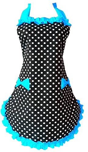 DNLKWGO Delantales bonitos para mujer con bolsillos, babero suave para cocinar, delantal de trabajo doméstico, Azul / Patchwork, talla única