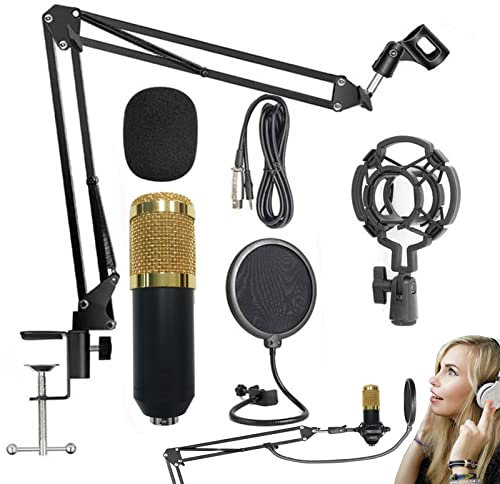 Yeeda Paquete de micrófono de condensador | BM-800 Micrófono Kit con brazo de micrófono ajustable, kit de micrófono USB, grabación de podcast de streaming, juego de micrófono para ordenador