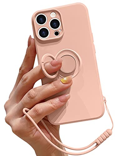 Pepmune for iPhone 14 Pro Silicone Case with Ring Holder-Pink | Kickstand Magnetic Car Mount,Detachable Wrist Strap,Shockproof Soft Protective Cover