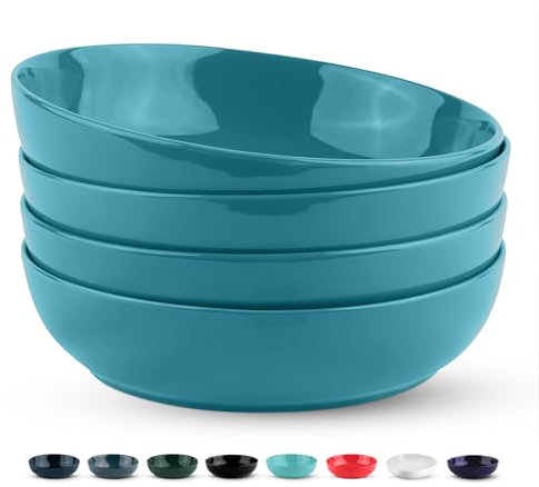 KooK Set di 4 ciotole per pasta in porcellana, per zuppe e insalate, grande capacità, adatti al microonde e alla lavastoviglie, 4 once (blu oceano)