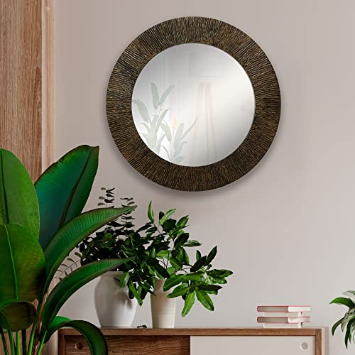 Espejo Redondo de Pared Trento Nogal, Moldura 10cm, 80x80 cm | Artesanal, moldura con relieve